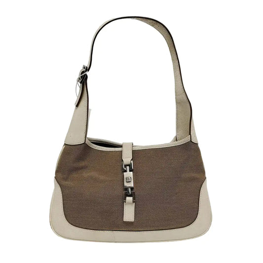GUCCI Jackie 1961 Khaki Canvas Buckle Single Shoulder Handbag Crossbody Tote Silver Hardware-(SKU)-945694459