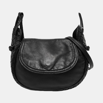 BOTTEGA VENETA Nodini Small size Black Lamb Leather Woven Crossbody Ruthenium color hardware-(SKU)-949692354