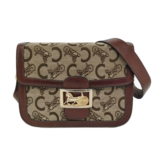 CELINE Khaki Canvas Floral Tofu Bag Single Shoulder Bag Tote Bag Golden hardware-(SKU)-950215776
