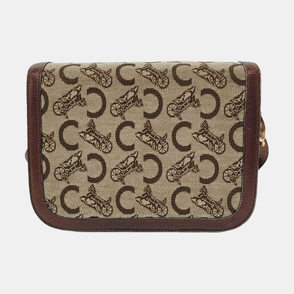 CELINE Khaki Canvas Floral Tofu Bag Single Shoulder Bag Tote Bag Golden hardware-(SKU)-950215776