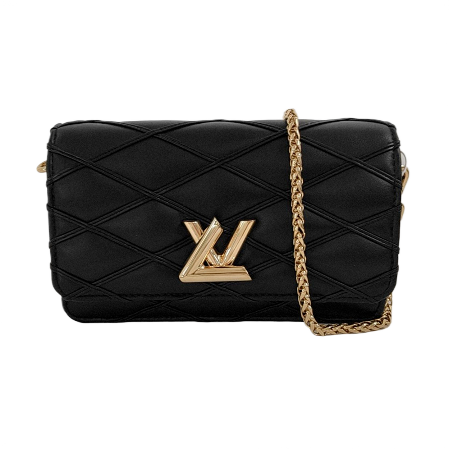 LOUIS VUITTON GO-14 Black Lamb Leather Quilted Shoulder Bag Handbag with Detachable Strap-(SKU)-950080865