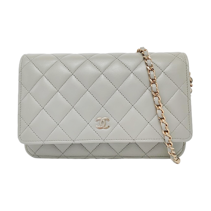 CHANEL WOC Grey Lamb Skin Quilted Crossbody Bag Single Shoulder Bag Golden Hardware-(SKU)-950142341