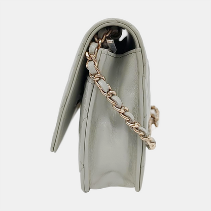 CHANEL WOC Grey Lamb Skin Quilted Crossbody Bag Single Shoulder Bag Golden Hardware-(SKU)-950142341