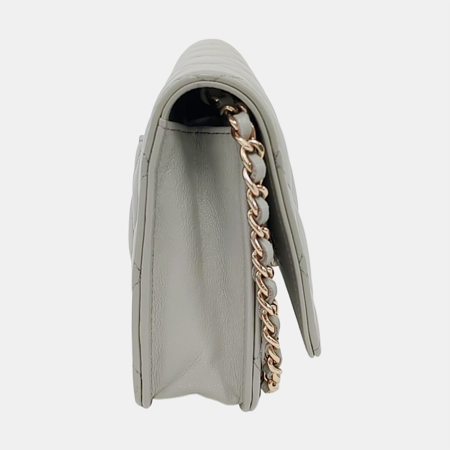 CHANEL WOC Grey Lamb Skin Quilted Crossbody Bag Single Shoulder Bag Golden Hardware-(SKU)-950142341