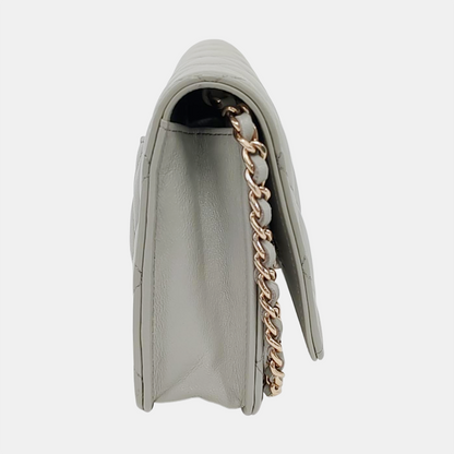 CHANEL WOC Grey Lamb Skin Quilted Crossbody Bag Single Shoulder Bag Golden Hardware-(SKU)-950142341