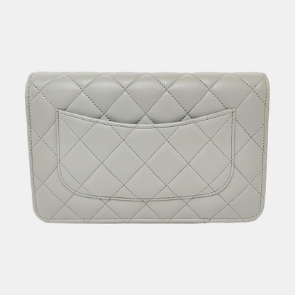 CHANEL WOC Grey Lamb Skin Quilted Crossbody Bag Single Shoulder Bag Golden Hardware-(SKU)-950142341