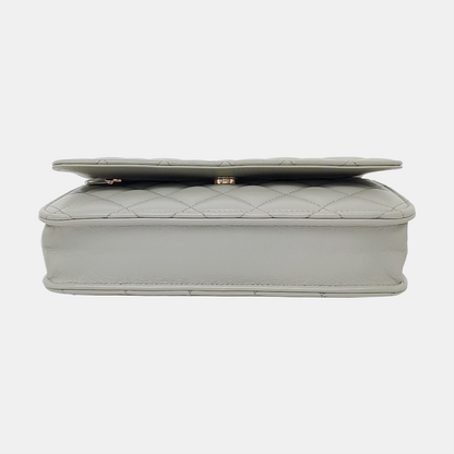 CHANEL WOC Grey Lamb Skin Quilted Crossbody Bag Single Shoulder Bag Golden Hardware-(SKU)-950142341