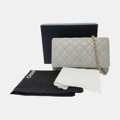 CHANEL WOC Grey Lamb Skin Quilted Crossbody Bag Single Shoulder Bag Golden Hardware-(SKU)-950142341