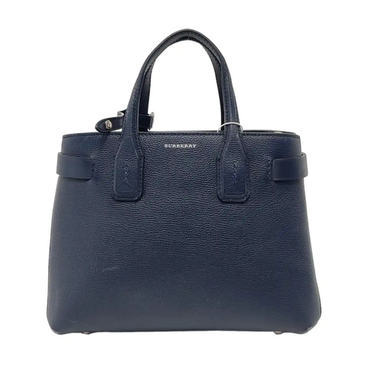 BURBERRY The Banner Small size Navy Blue Cowhide Shoulder Bag Tote Crossbody Silver Hardware-(SKU)-950330080