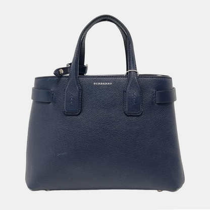 BURBERRY The Banner Small size Navy Blue Cowhide Shoulder Bag Tote Crossbody Silver Hardware-(SKU)-950330080