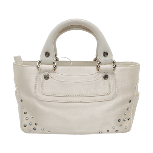 CELINE BOOGIE Beige Satin Studs Handbag Silver Hardware-(SKU)-950400052