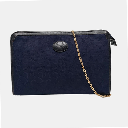CELINE Dark Blue Canvas Floral Handbag Golden hardware-(SKU)-950300575