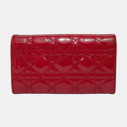 DIOR Lady Dior Burgundy Patent Leather Basketweave Stitched Wallet Golden hardware-(SKU)-950463180