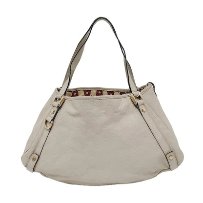 GUCCI Abbey Beige Leather Monogrammed Texture Handbag and Single Shoulder Bag Golden Silver Hardware-(SKU)-950265695