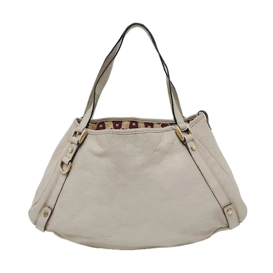 GUCCI Abbey Beige Leather Monogrammed Texture Handbag and Single Shoulder Bag Golden Silver Hardware-(SKU)-950265695