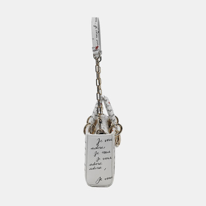 DIOR Lady D-Joy Small White Leather Printed Crossbody Bag Single Shoulder Bag with Gold Red Hardware 2 Removable Shoulder Straps-(SKU)-950358762