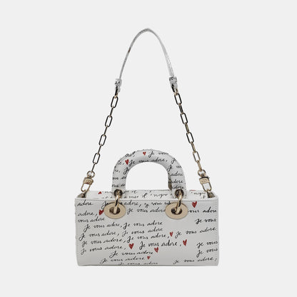 DIOR Lady D-Joy Small White Leather Printed Crossbody Bag Single Shoulder Bag with Gold Red Hardware 2 Removable Shoulder Straps-(SKU)-950358762