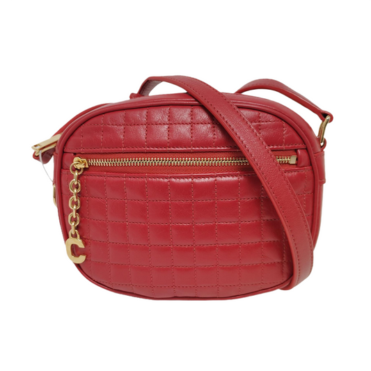 CELINE C CHARM Small size Red Leather Quilted Shoulder Bag Golden hardware-(SKU)-950436604