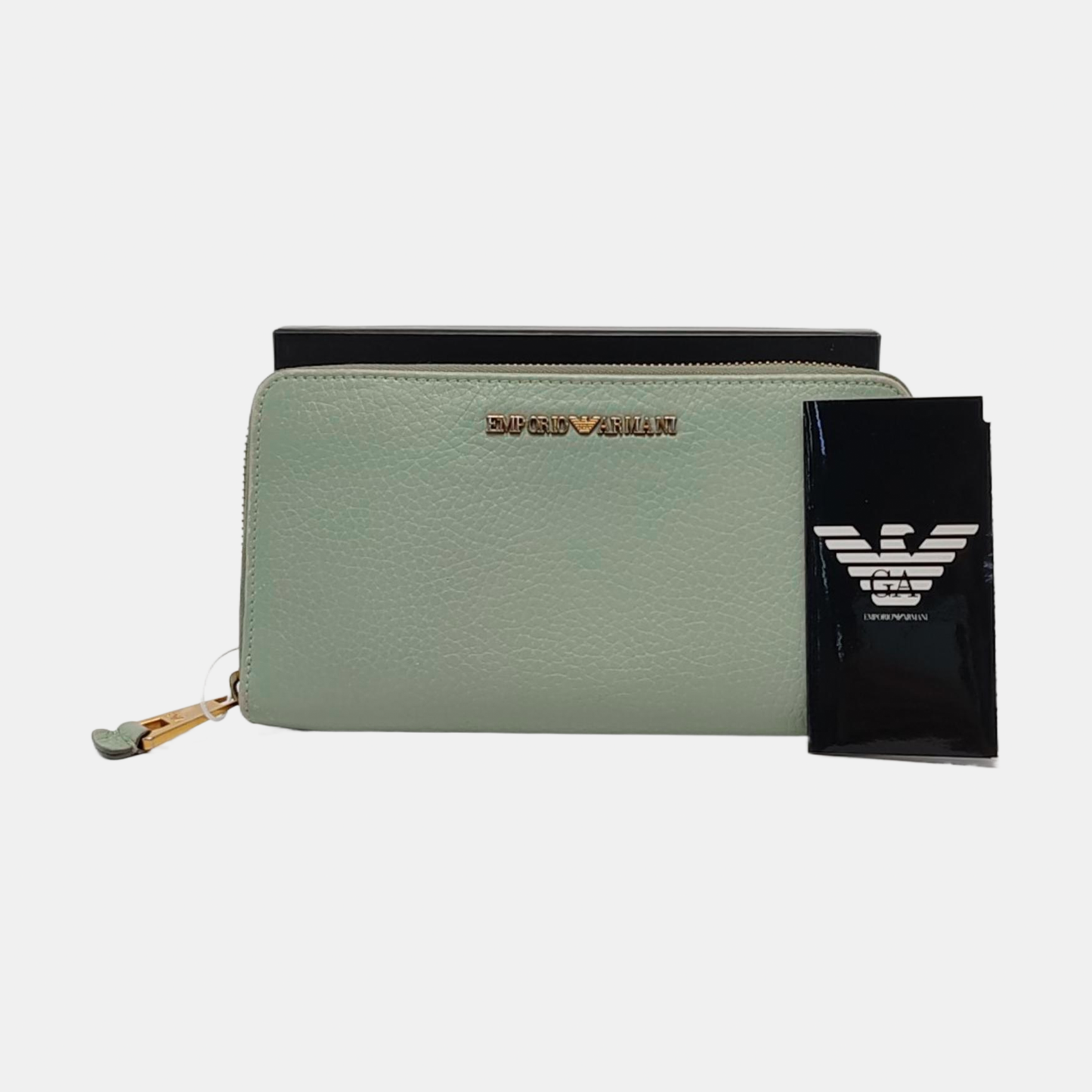 EMPORIO ARMANI Light Green Leather Wallet Golden hardware-(SKU)-950857447