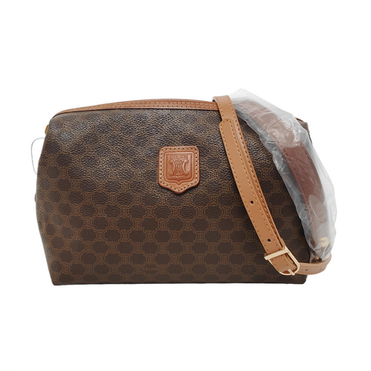 CELINE Brown Coated Canvas Triumph Clutch Golden hardware-(SKU)-950486947