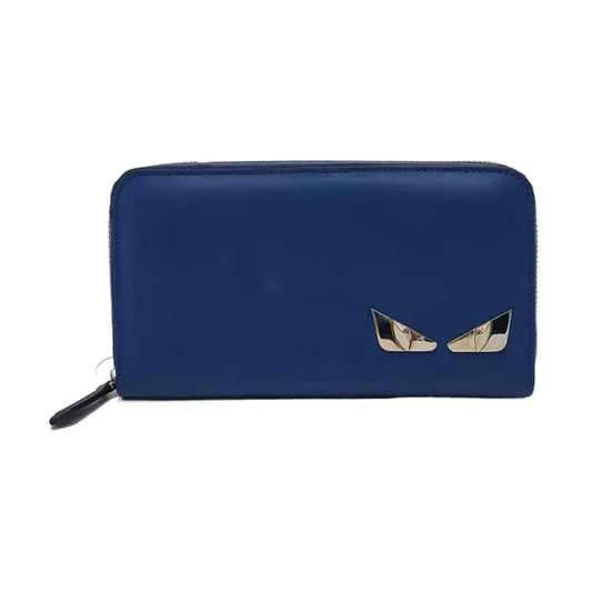 FENDI Blue Cowhide Mini Monster Wallet Silver Hardware Complete Accessories-(SKU)-950501474