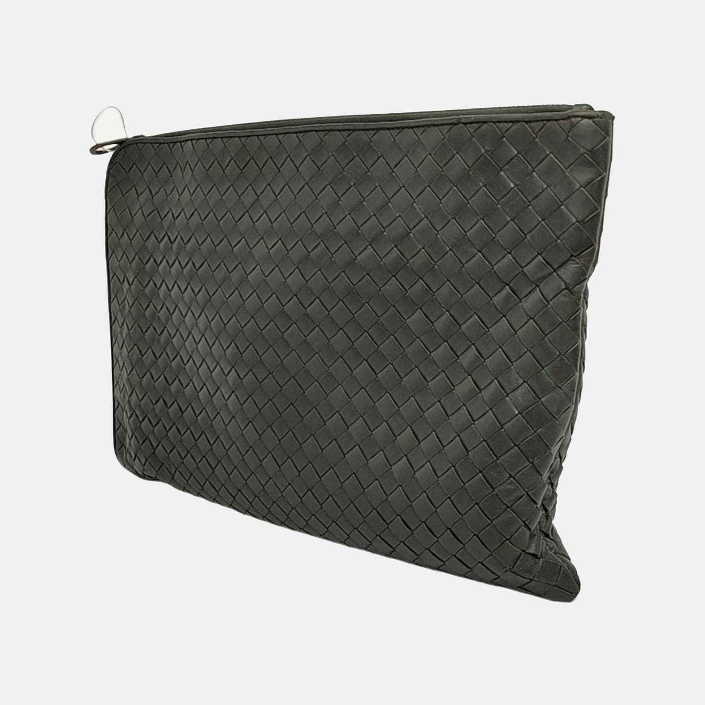 BOTTEGA VENETA Dark grey leather woven clutch Black hardware-(SKU)-950533562