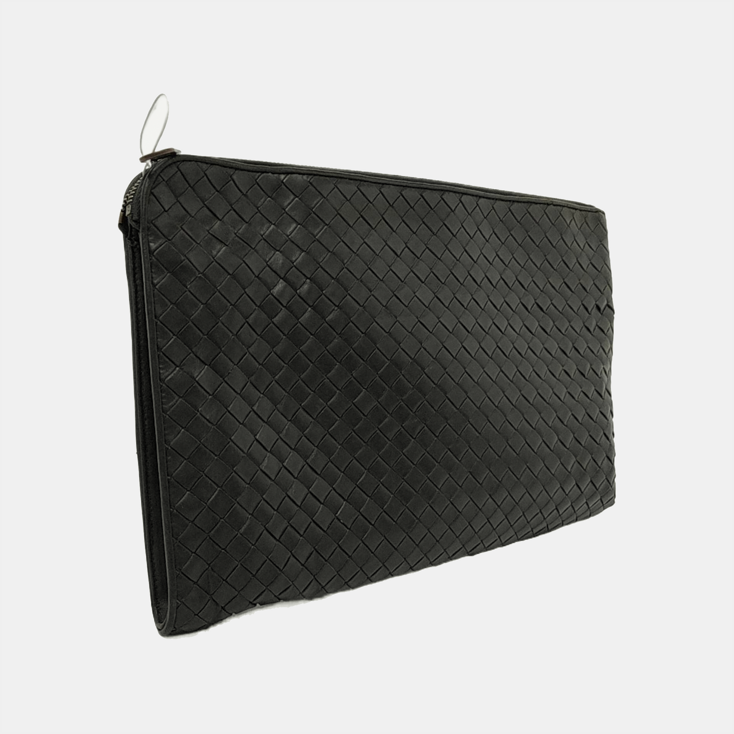 BOTTEGA VENETA Dark grey leather woven clutch Black hardware-(SKU)-950533562