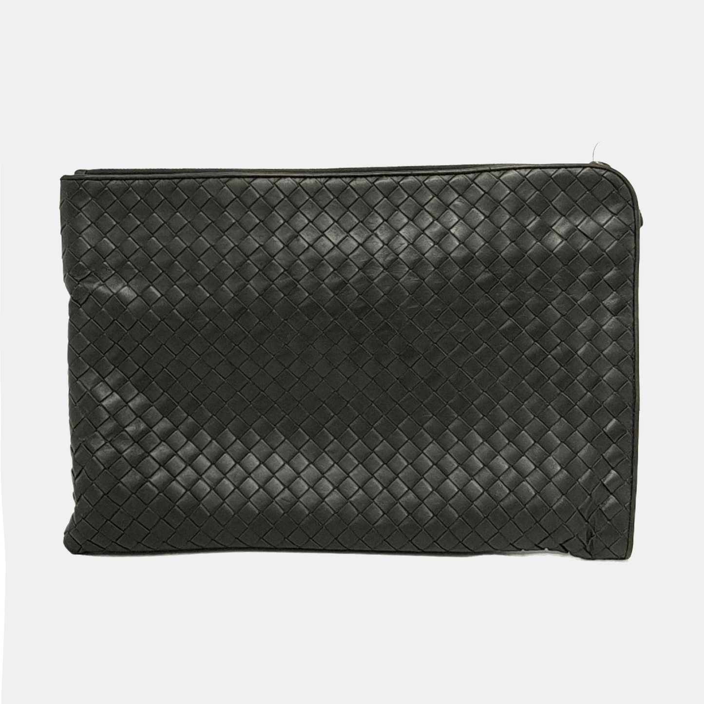 BOTTEGA VENETA Dark grey leather woven clutch Black hardware-(SKU)-950533562