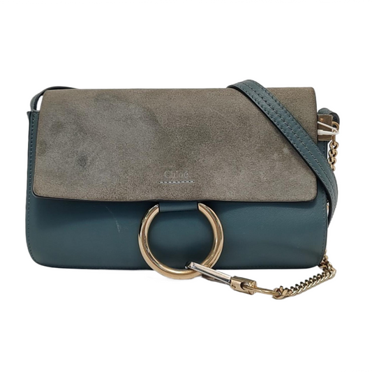 Chloé Faye Small size Blue Cowhide Crossbody Bag Single Shoulder Bag Golden Silver Hardware-(SKU)-950599732