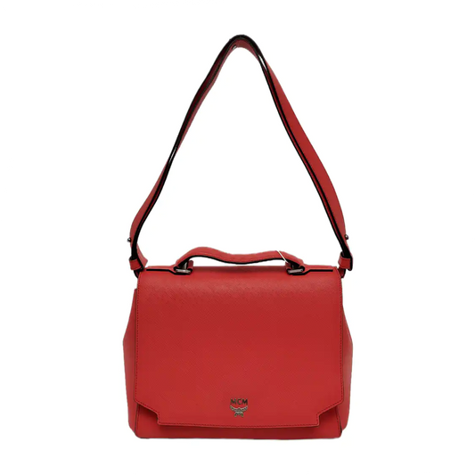 MCM ELDA Red Cowhide Embossed Single Shoulder Bag Silver Hardware Removable shoulder strap-(SKU)-13990145
