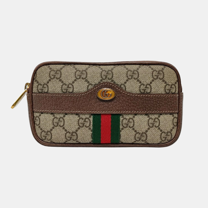 GUCCI Ophidia  Beige Coated Canvas Monogrammed Floral Print Handbag腰包/胸包 Golden hardware-(SKU)-951036127