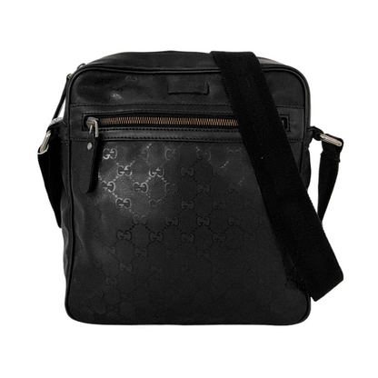 GUCCI GG Imprime Messenger Black Coated Canvas Monogrammed Single Shoulder Bag Sling Silver Hardware-(SKU)-950931725