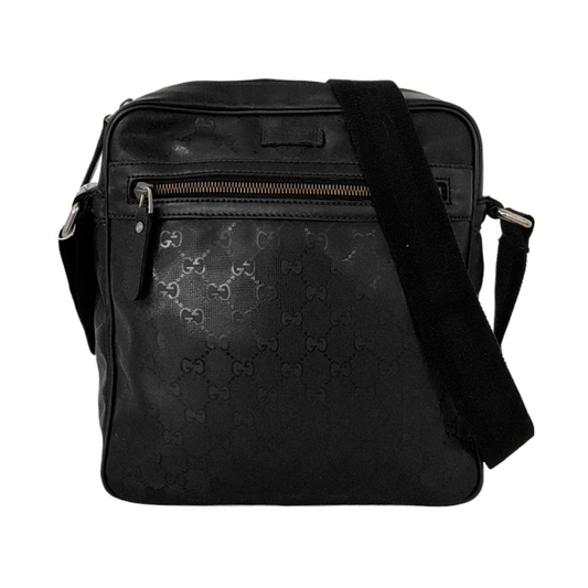 GUCCI GG Imprime Messenger Black Coated Canvas Monogrammed Single Shoulder Bag Sling Silver Hardware-(SKU)-950931725