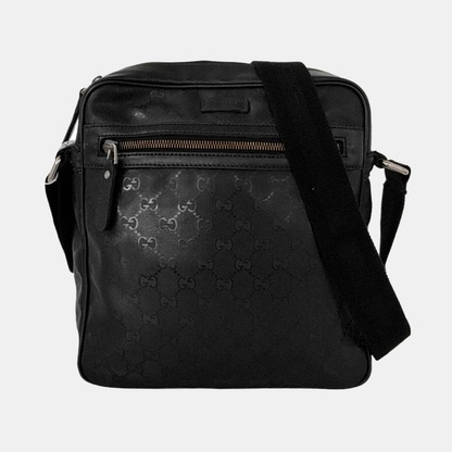 GUCCI GG Imprime Messenger Black Coated Canvas Monogrammed Single Shoulder Bag Sling Silver Hardware-(SKU)-950931725