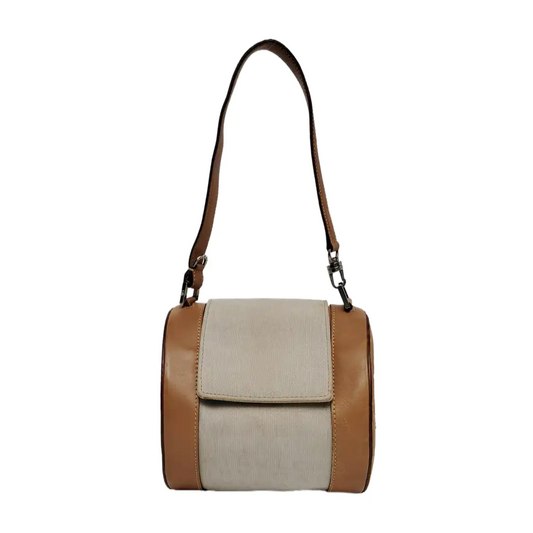 BVLGARI B ZERO Grey Canvas Jacquard Embossed Handbag Shoulder Bag Silver Hardware-(SKU)-941333720