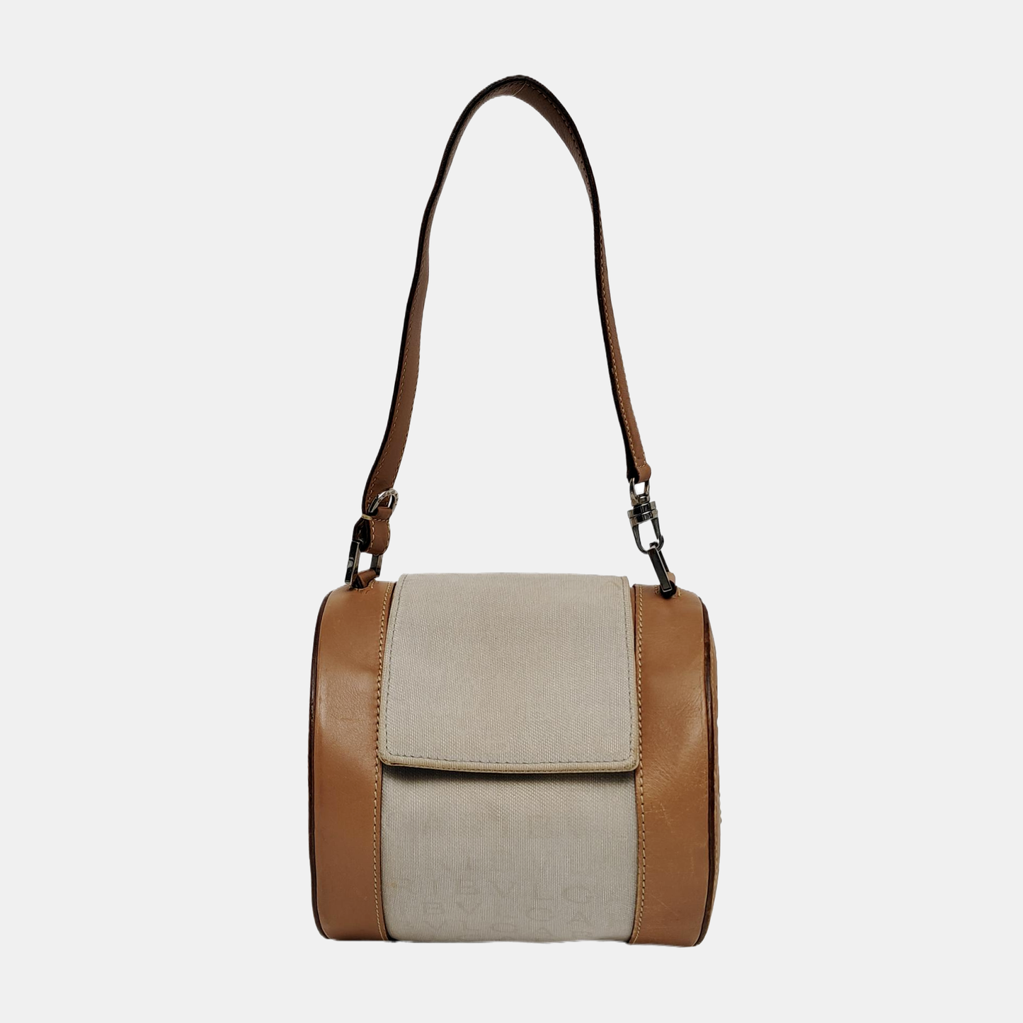 BVLGARI B ZERO Grey Canvas Jacquard Embossed Handbag Shoulder Bag Silver Hardware-(SKU)-941333720