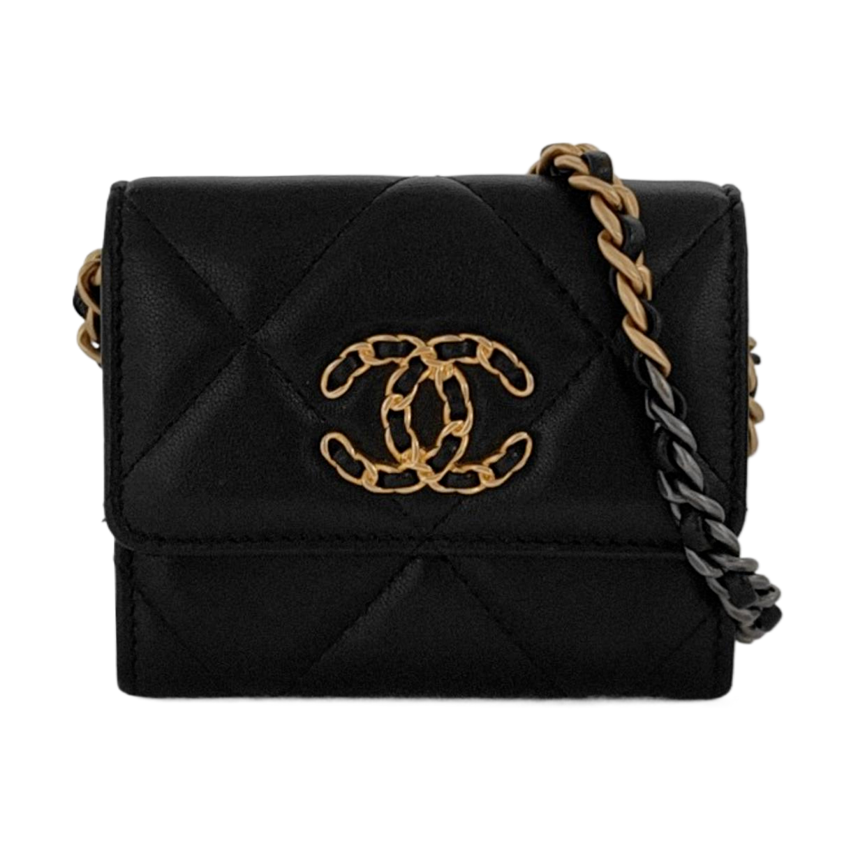 CHANEL CHANEL 19 Black Sheepskin Quilted Diamond Pattern Crossbody Bag Single Shoulder Bag Golden Silver Palladium Hardware 31 Clasp-(SKU)-951093853