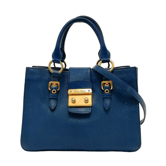 Miu Miu Tote bag Blue Cowhide Crumpled Shoulder Bag Single Shoulder Bag Crossbody Bag Golden hardware Removable shoulder strap-(SKU)-950926688