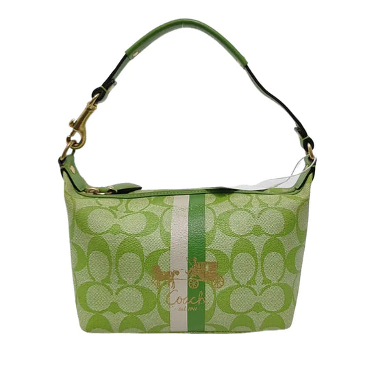 COACH Green Coated Canvas Monogram Printed Handbag Golden hardware-(SKU)-951116147