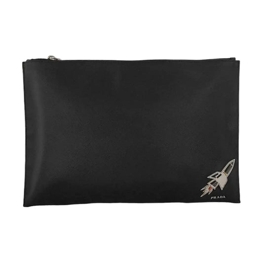 PRADA Black Cowhide Printed Crossbody Handbag Silver Hardware Sub-bag-(SKU)-950952142