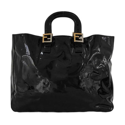 FENDI Tote bag Black漆皮双FHandheld包 Golden Silver Hardware-(SKU)-951092965
