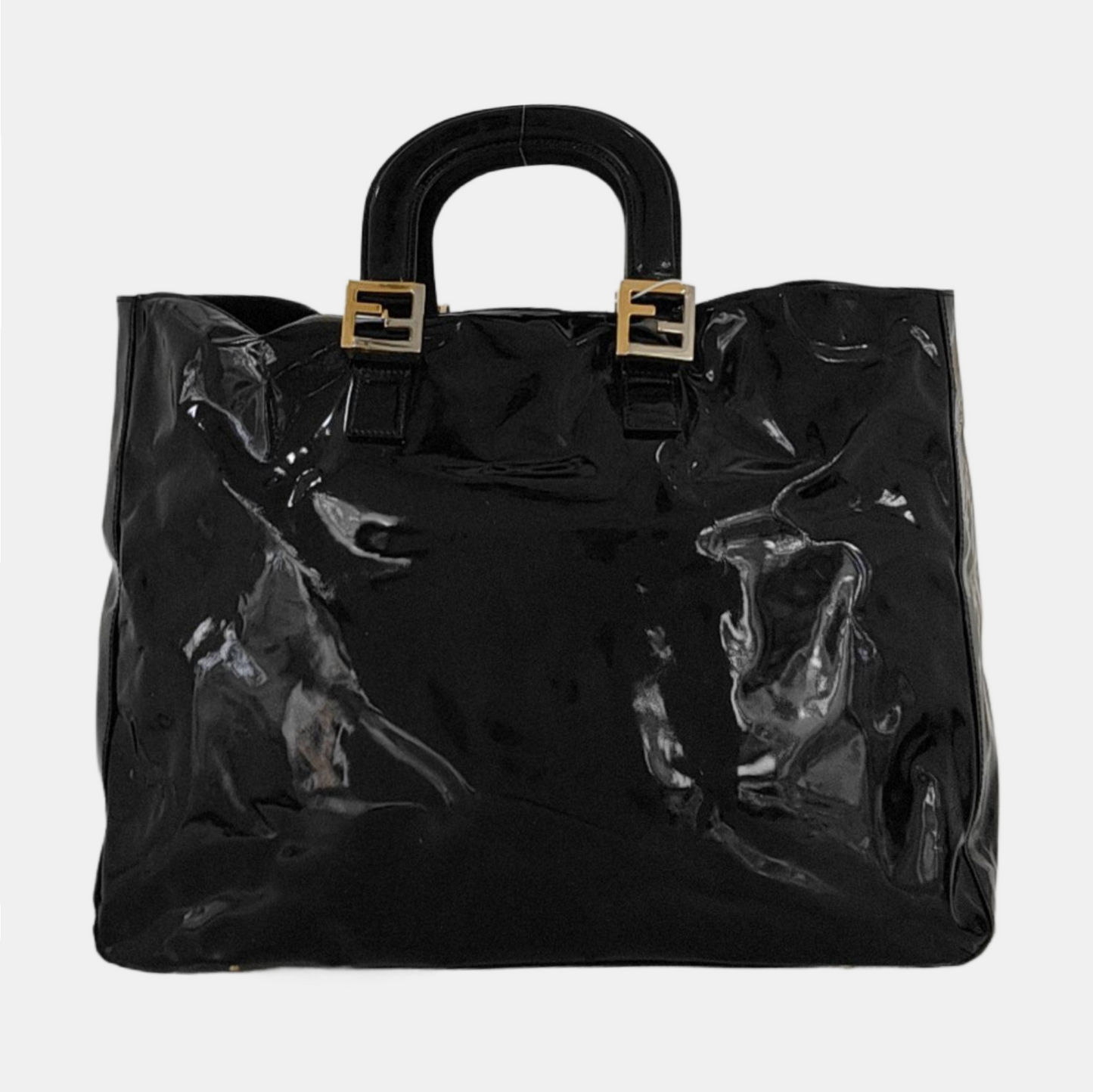 FENDI Tote bag Black漆皮双FHandheld包 Golden Silver Hardware-(SKU)-951092965