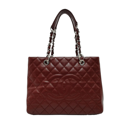 CHANEL CHANEL GST Large Red Calfskin Quilted Monogram Shoulder Bag Tote Bag Silver Hardware 18K-(SKU)-951260857