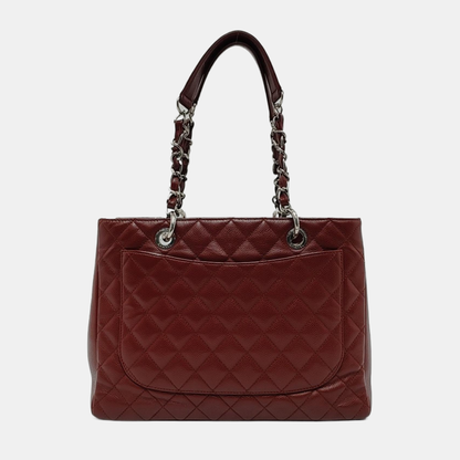CHANEL CHANEL GST Large Red Calfskin Quilted Monogram Shoulder Bag Tote Bag Silver Hardware 18K-(SKU)-951260857