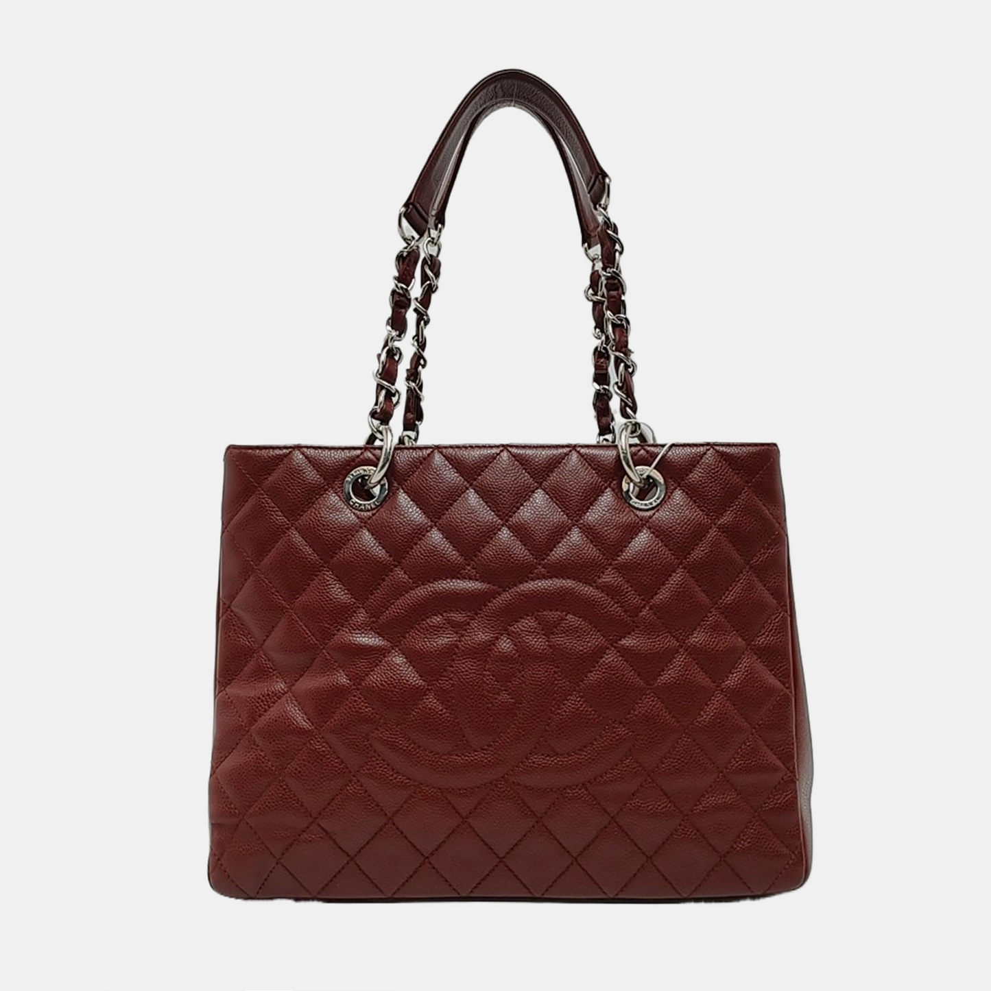 CHANEL CHANEL GST Large Red Calfskin Quilted Monogram Shoulder Bag Tote Bag Silver Hardware 18K-(SKU)-951260857