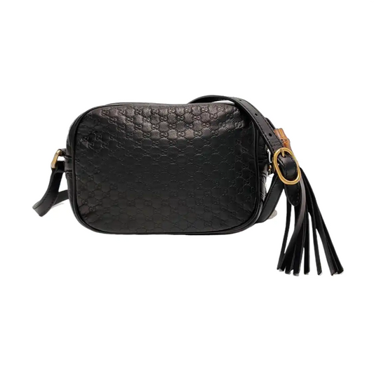 GUCCI Microguccissima Black Calfskin Monogram Embossed Bamboo Bag Single Shoulder Bag Crossbody Bag Golden hardware-(SKU)-951187178