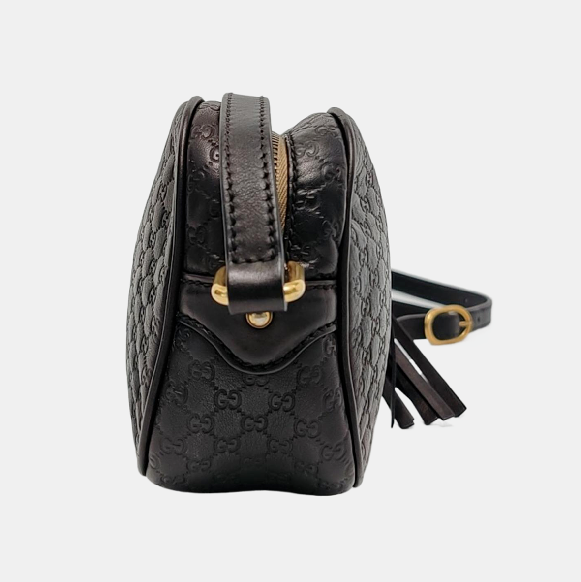 GUCCI Microguccissima Black Calfskin Monogram Embossed Bamboo Bag Single Shoulder Bag Crossbody Bag Golden hardware-(SKU)-951187178