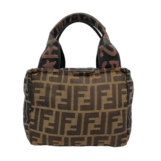 FENDI 棕色帆布双FHandheld包 Silver Hardware-(SKU)-950947181
