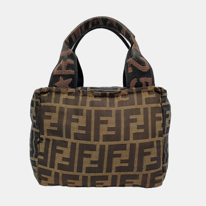 FENDI 棕色帆布双FHandheld包 Silver Hardware-(SKU)-950947181