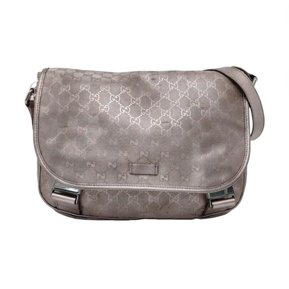 GUCCI GG Imprime Rose Gold Coated Canvas Vintage Single Shoulder Bag Crossbody Bag Silver Hardware-(SKU)-951246609